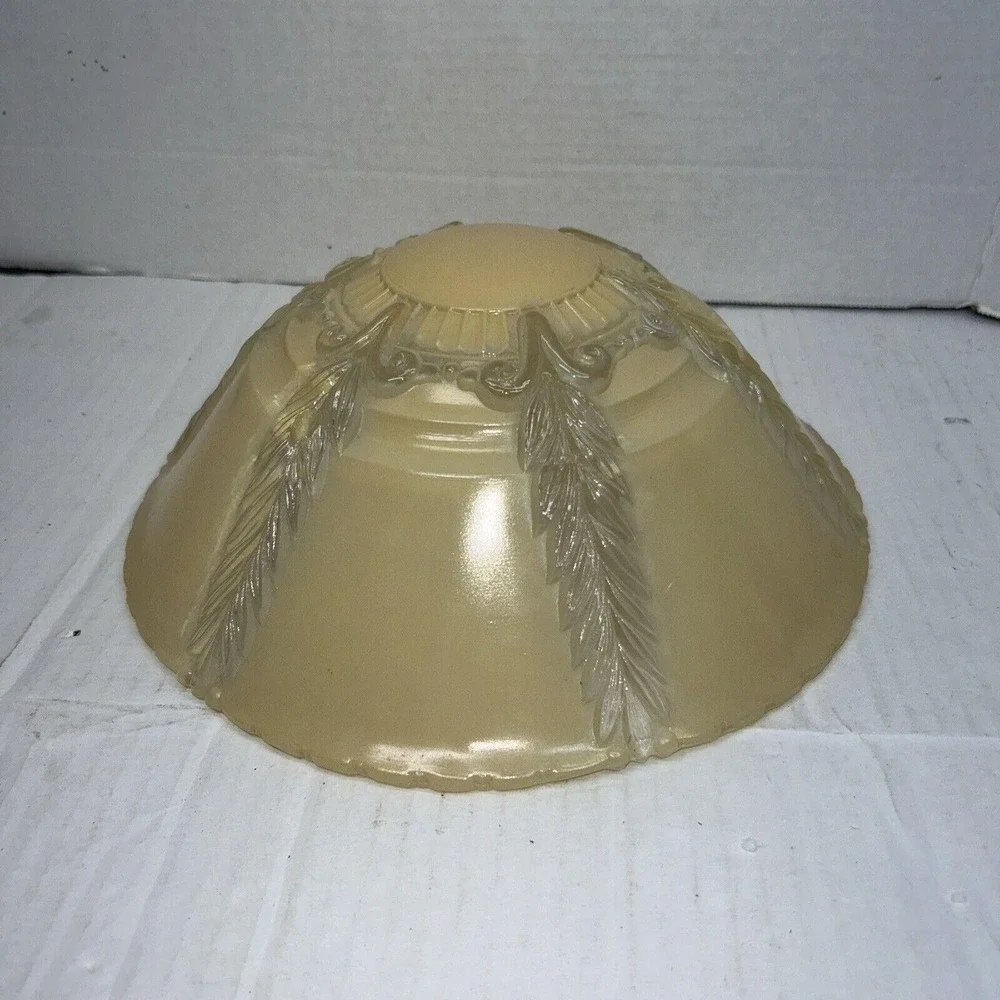 Vintage‎ Art Deco Amber Frosted Glass Ceiling Light Shade 3 Hole Feather 11.5 in